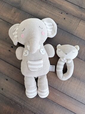 Living Textiles Knitted Cotton Toy Set - Theodore Elephant & Charlie Fox Rattle